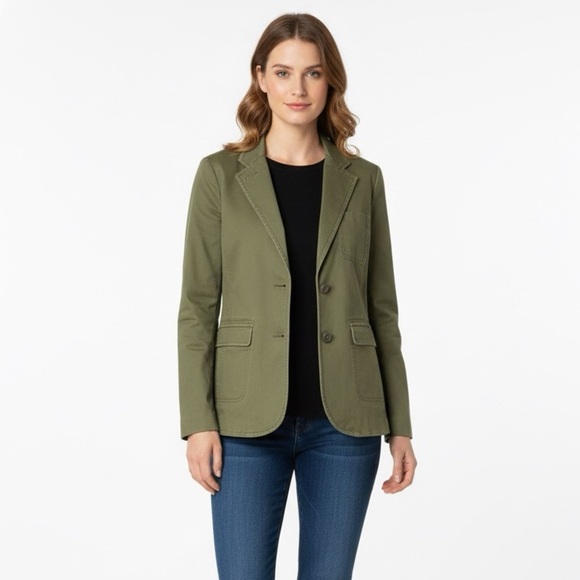 Talbots Jackets & Blazers - TALBOTS Petite Cotton Blend Unstructured Button Front Blazer Army Green Sz 10p